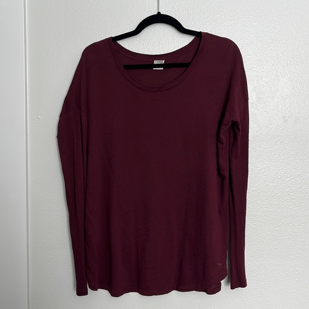 PINK Victoria’s Secret Maroon Long Sleeve Top – Soft Lounge Tee Size S
